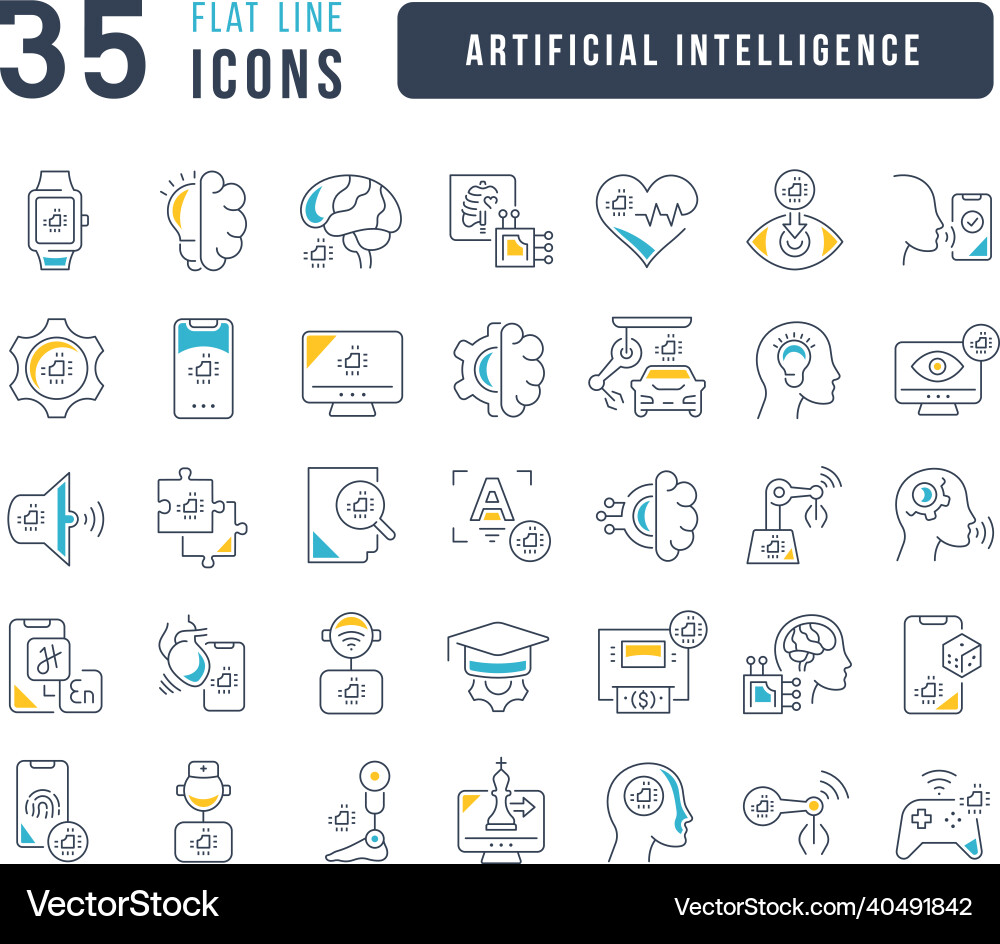 Set of linear icons artificial intelligence Set of linear icons artificial intelligence Vector Image