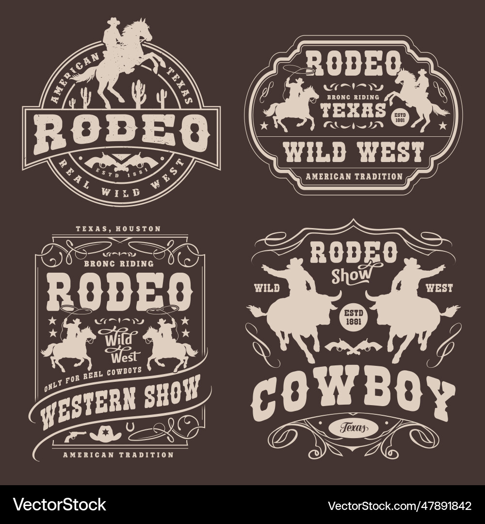 Western Rodeo Stickers - Monochrome Vector Image