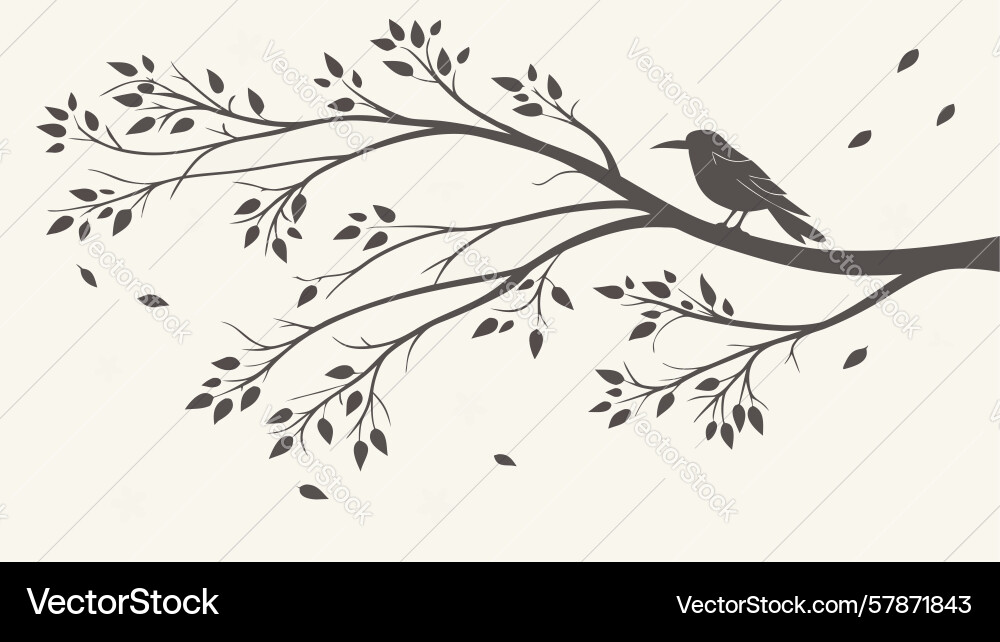 Bird on branch with mandala-inspired elements Vector Image