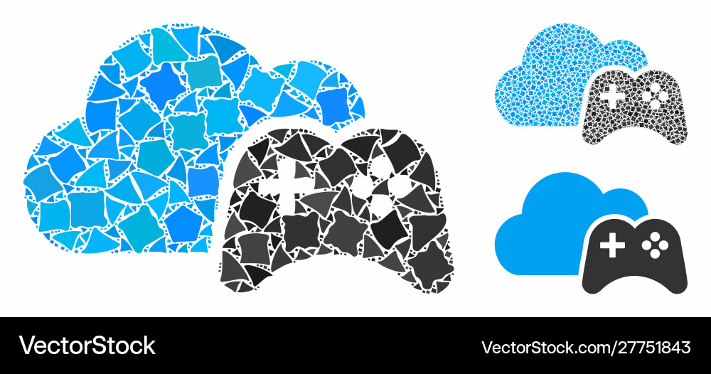 Cloud game controller mosaic icon humpy parts Cloud game controller mosaic icon humpy parts vector image