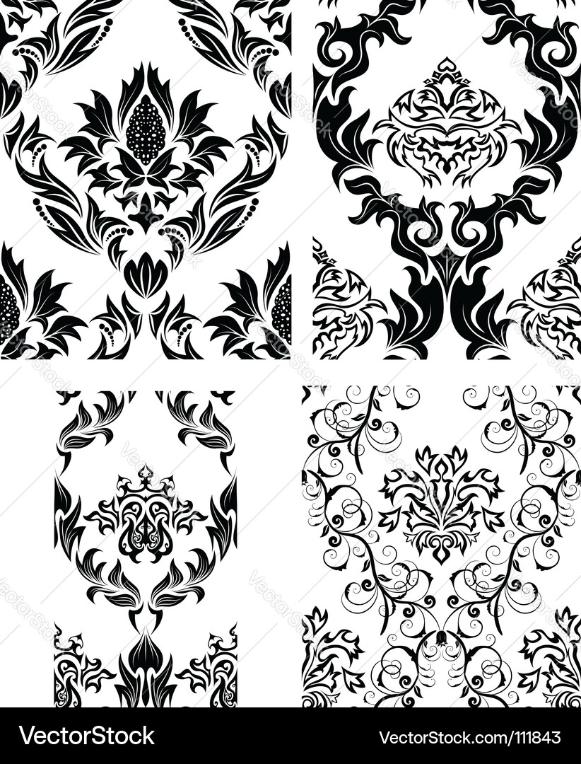 Damask patterns set vector image