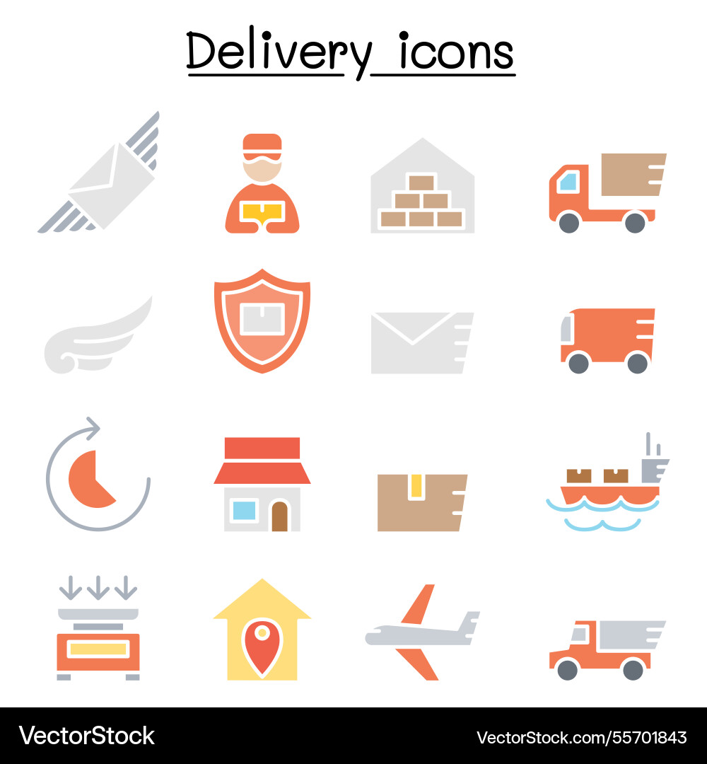 Delivery and logistic icon set in flat color style Delivery and logistic icon set in flat color style vector image