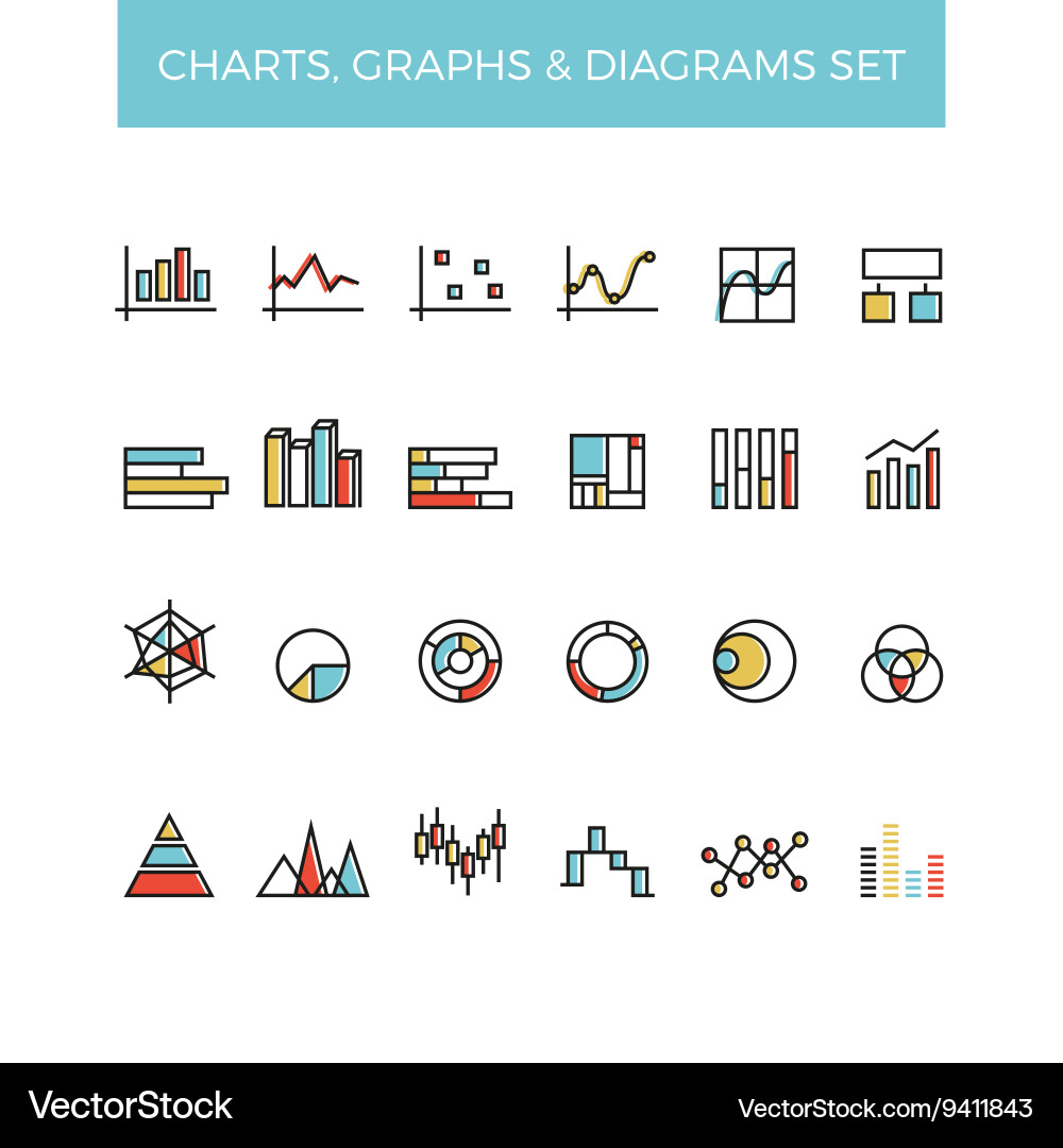 Diagram and graphs color line icons vector image