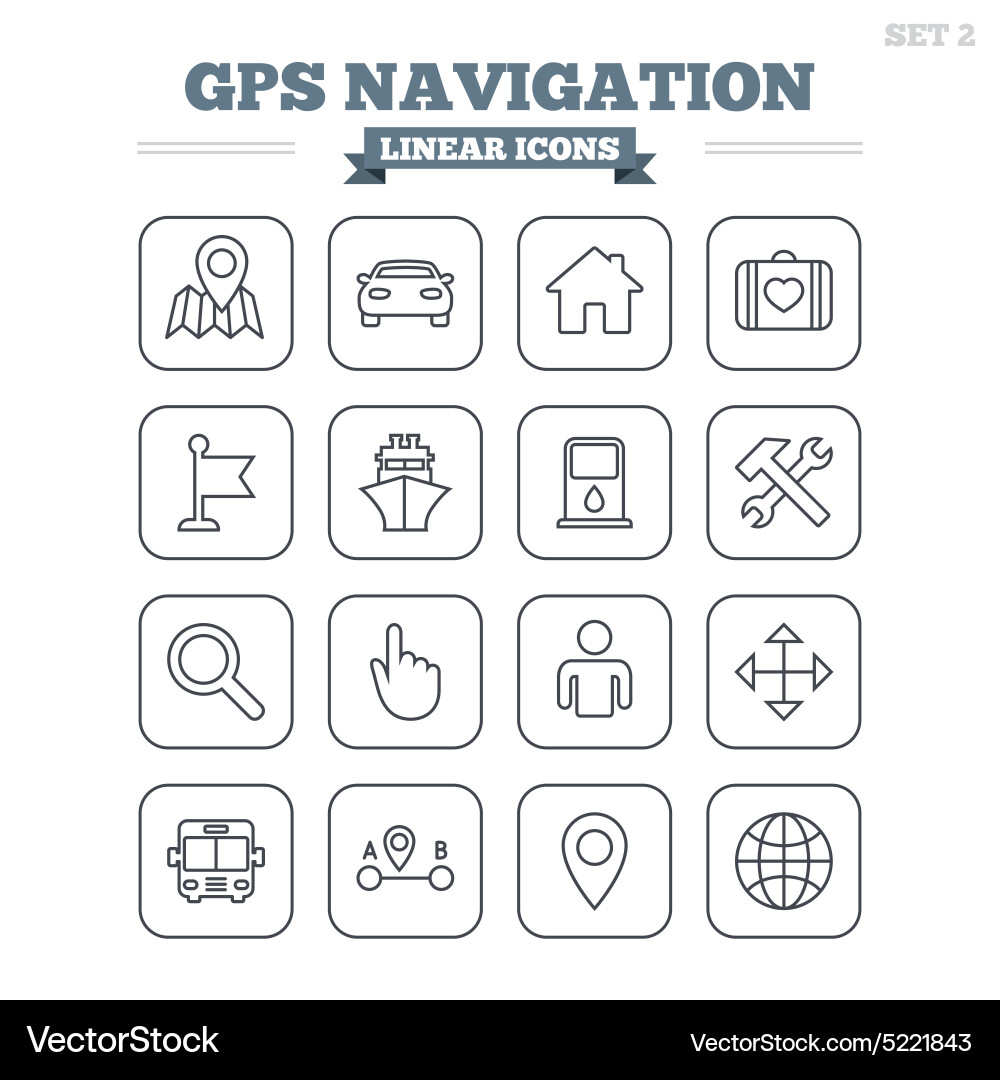 Gps navigation linear icons set thin outline vector image