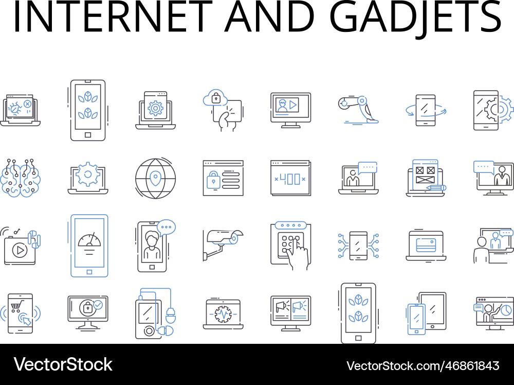 Internet and gadjets line icons collection world vector image