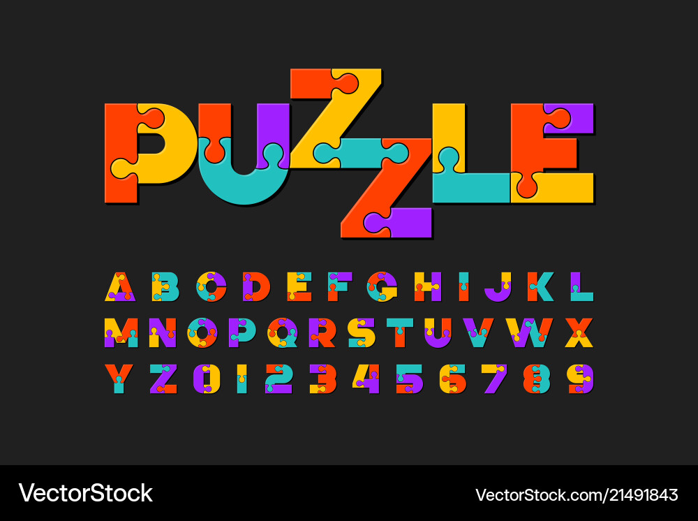 Puzzle font colorful jigsaw alphabet Puzzle font colorful jigsaw alphabet vector image