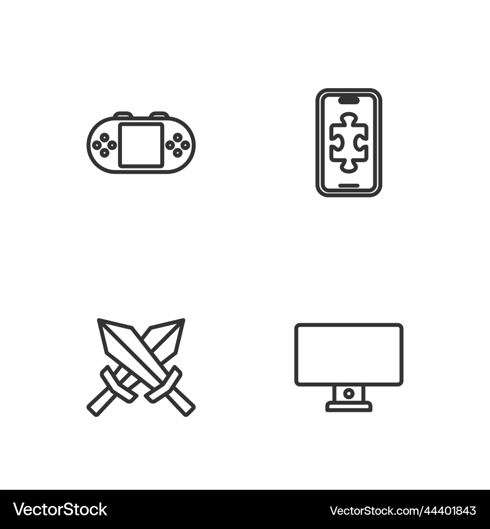 Set line computer monitor sword for game Set line computer monitor sword for game Vector Image