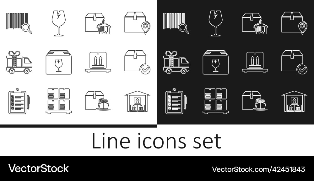 Set line warehouse package box with check mark Set line warehouse package box with check mark vector image