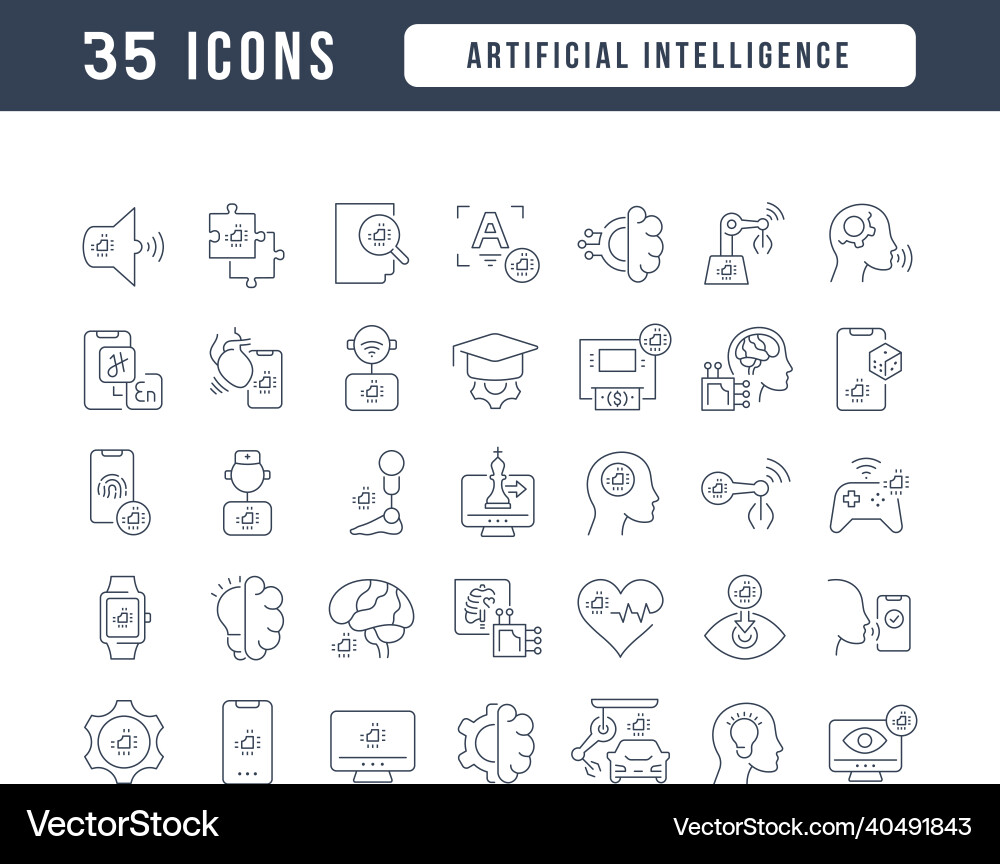 Set of linear icons artificial intelligence Set of linear icons artificial intelligence Vector Image