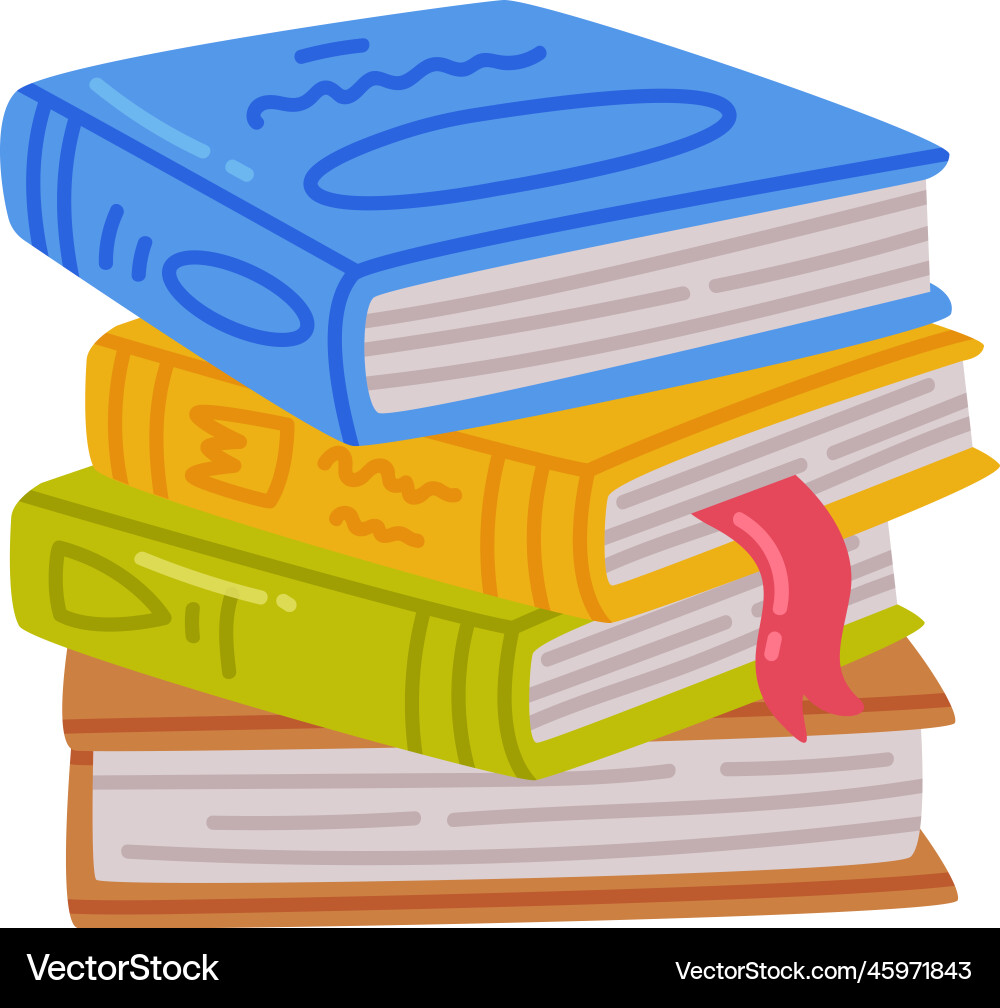 Stack of colorful books science hobby library Stack of colorful books science hobby library Vector Image