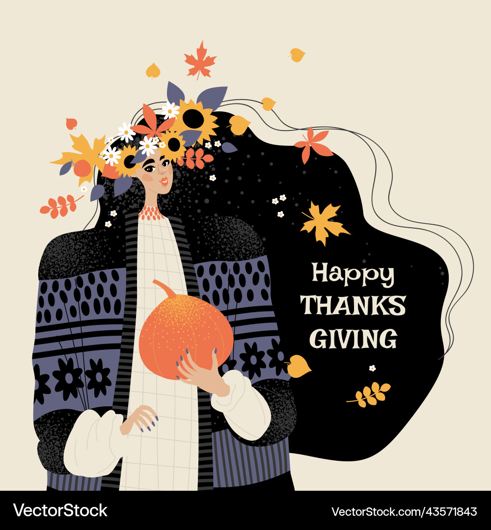 Thanksgiving greeting card with a cute girl Thanksgiving greeting card with a cute girl vector image