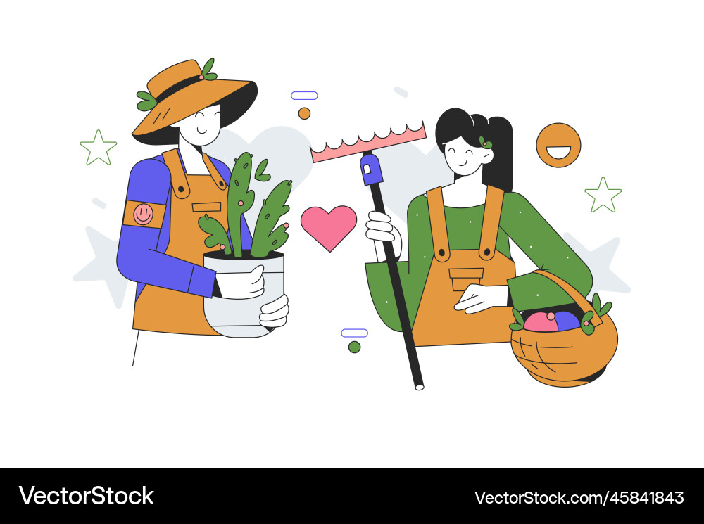 Two women gardeningin work clothes vector image