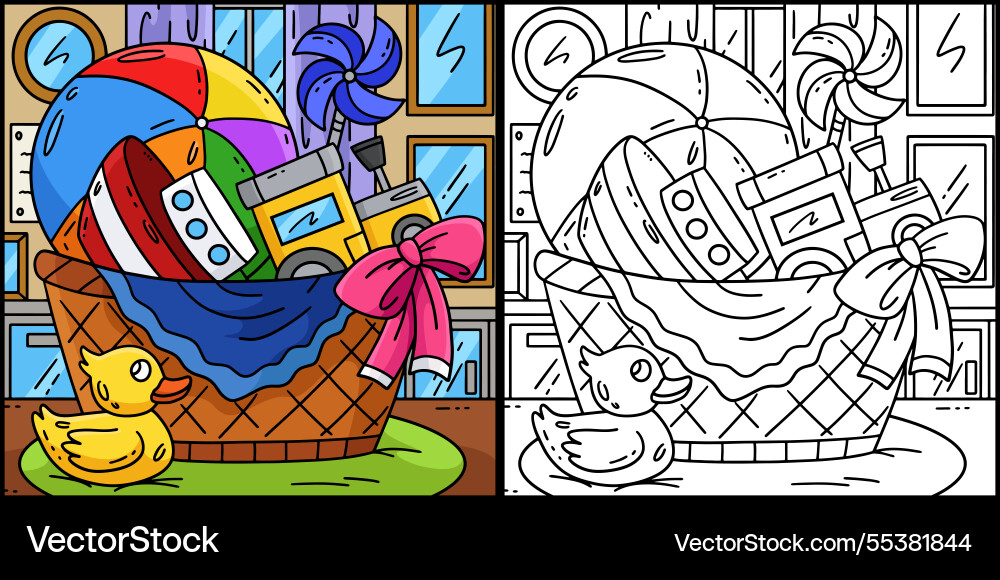 Baby shower basket of toys Baby shower basket of toys vector image