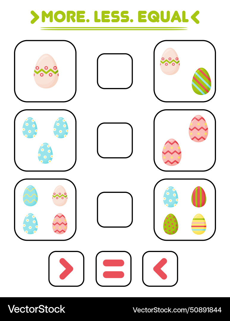 Compare the number of eggs write sign more Compare the number of eggs write sign more vector image