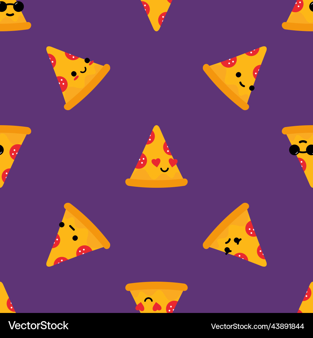 Cute pizza slice characters seamless pattern Cute pizza slice characters seamless pattern vector image