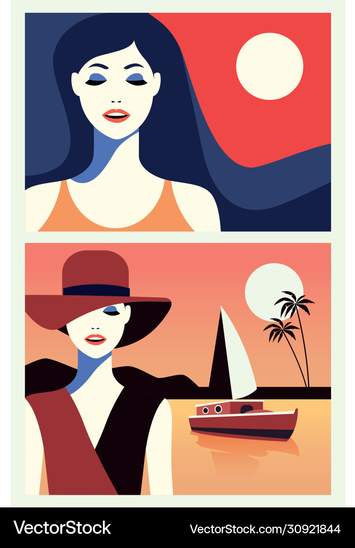 Group beautiful women in seascape flat scenes Group beautiful women in seascape flat scenes vector image