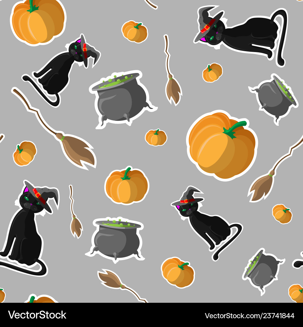 Halloween seamless pattern design with cat Halloween seamless pattern design with cat Vector Image