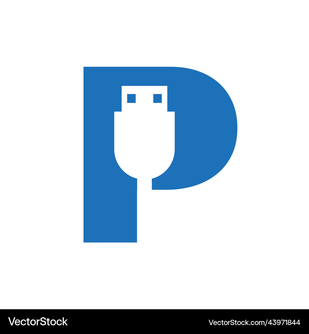 Initial letter p usb symbol design computer Initial letter p usb symbol design computer vector image