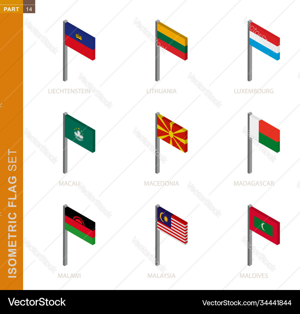 Isometric flag set flagpole in dimension Vector Image