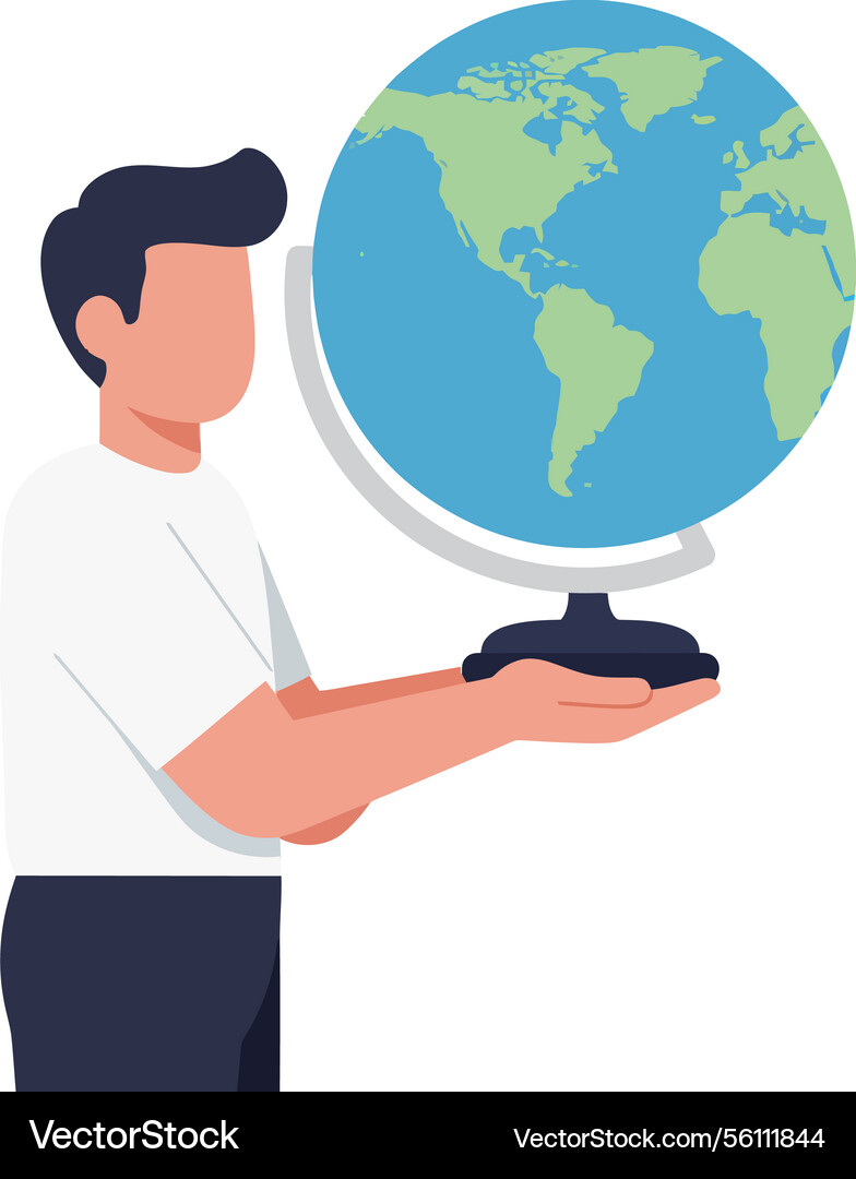 Man holding a globe with detailed world map Man holding a globe with detailed world map vector image