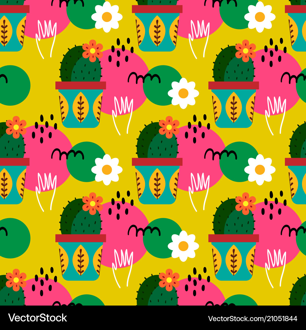 Mexican Folk Pattern - Cactus & Floral Vector Image