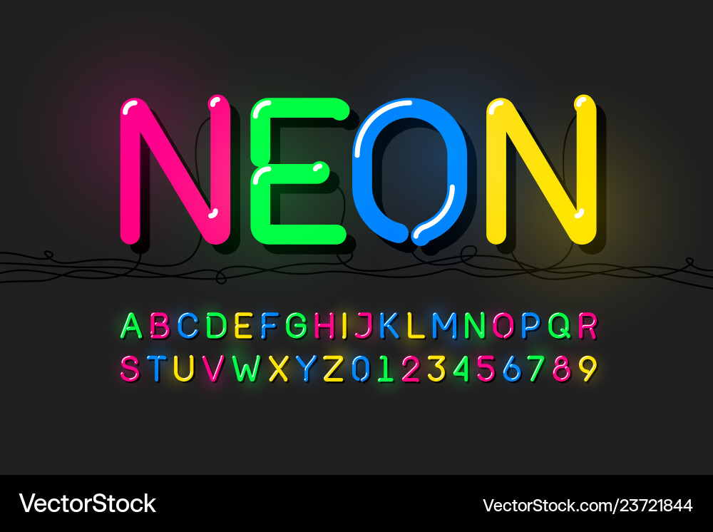 Neon Alphabet and Numbers - Modern Font vector image