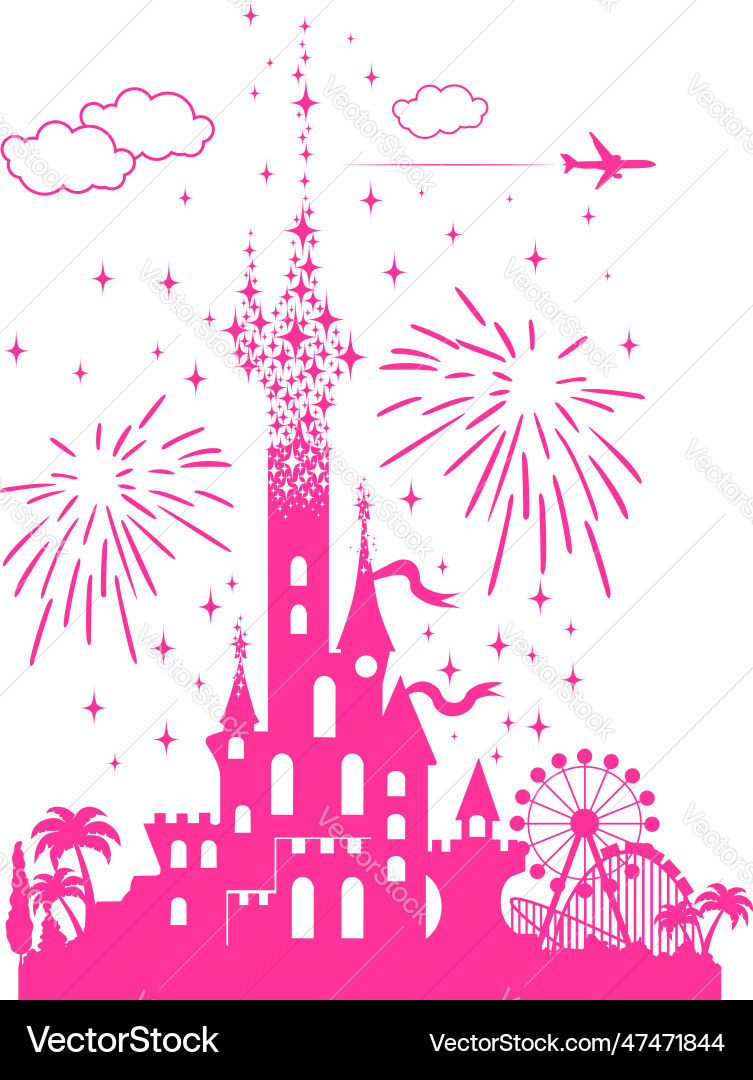 Pink Castle Amusement Park Vector Image