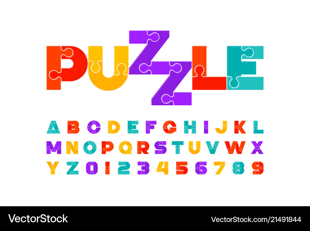 Puzzle font colorful jigsaw alphabet