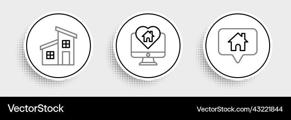 Set line map pointer with house and monitor Set line map pointer with house and monitor vector image