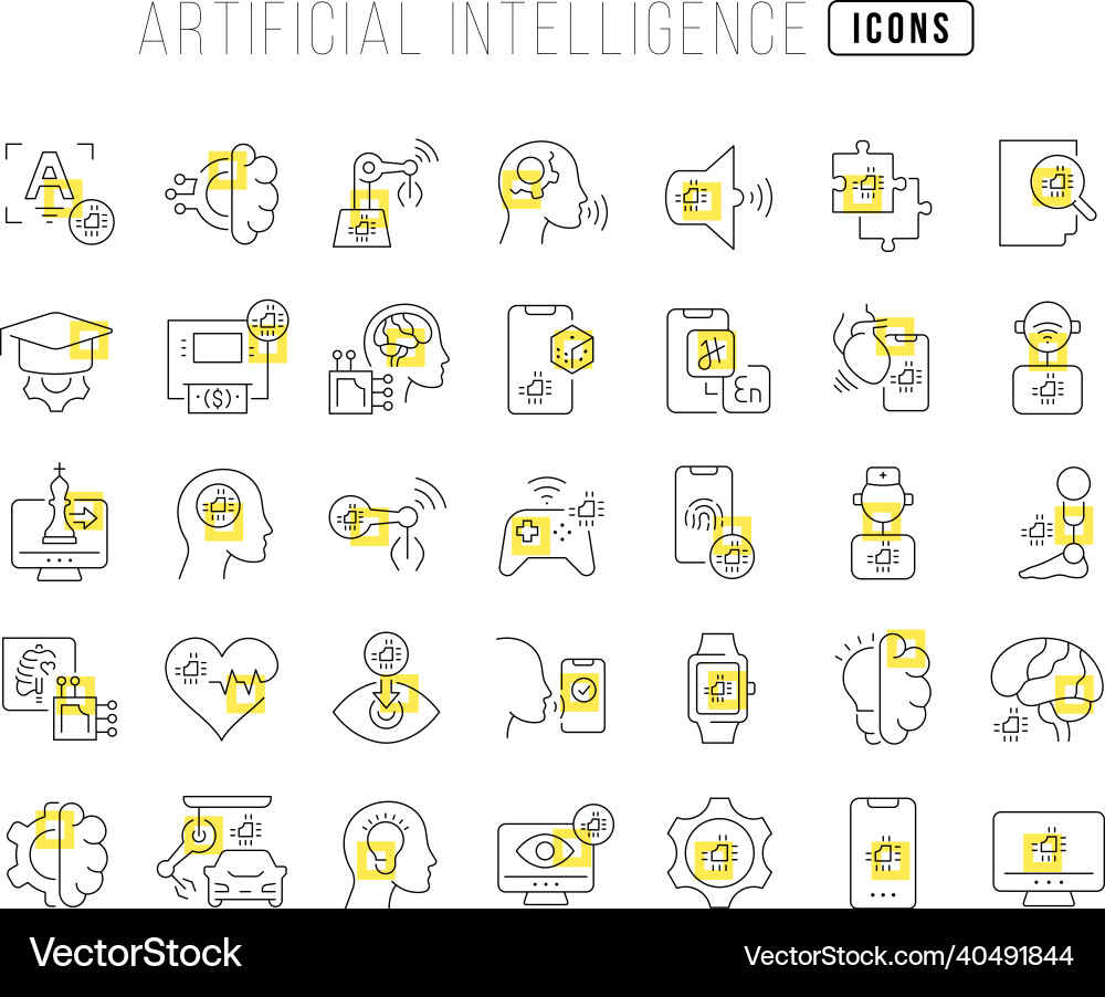 Set of linear icons artificial intelligence Set of linear icons artificial intelligence vector image
