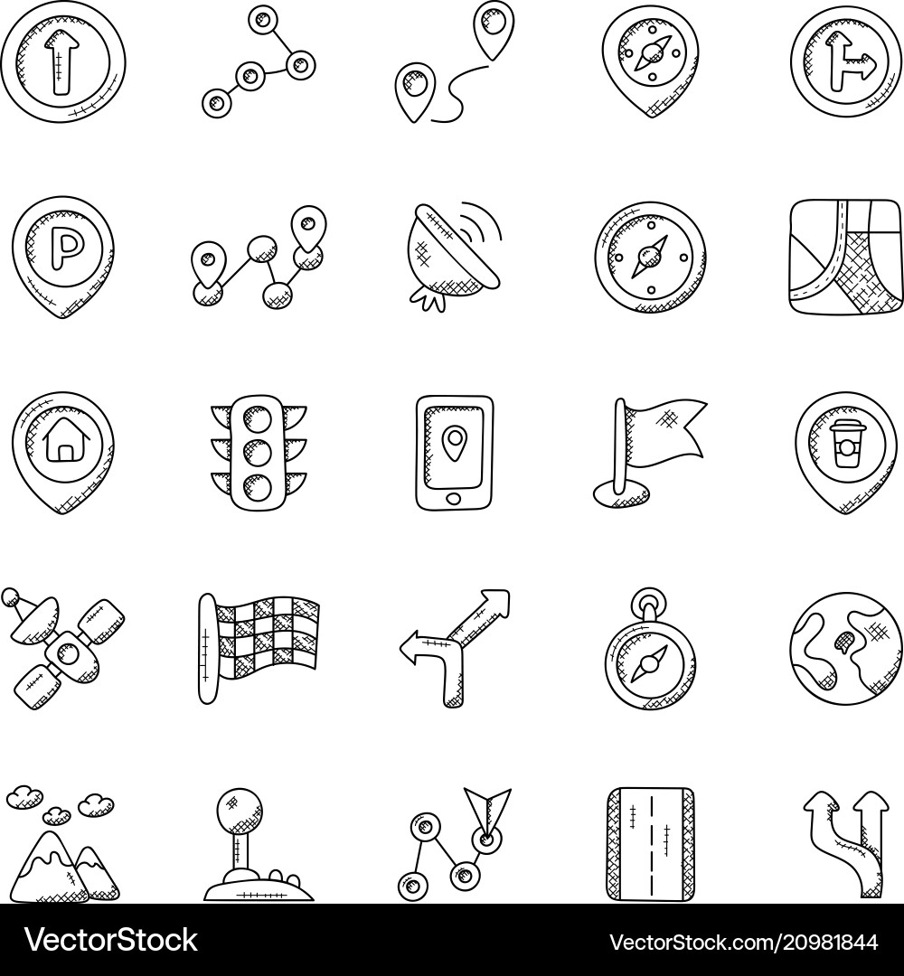 Set of mapping tools and navigation symbols Vector Image