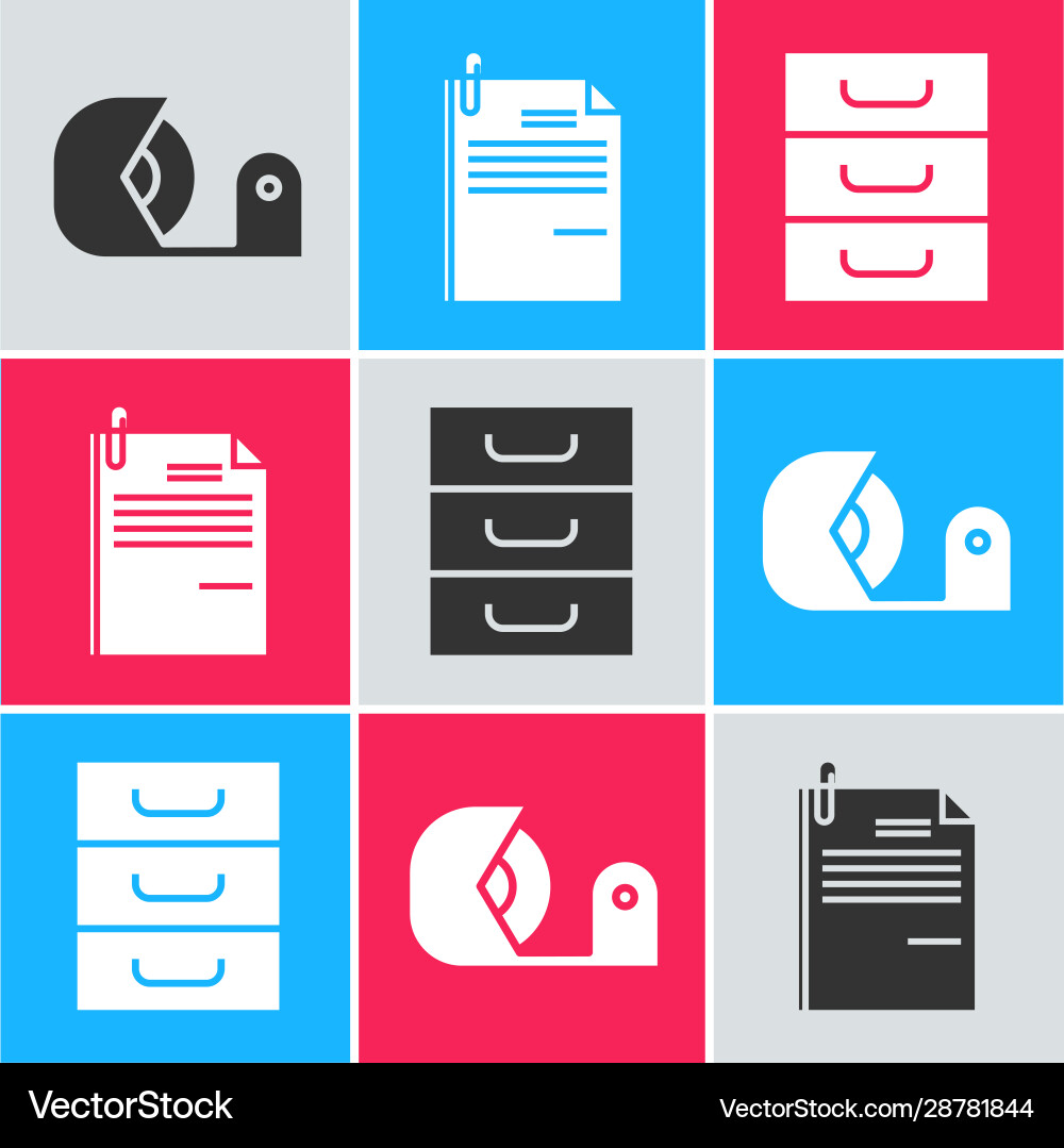 Set scotch file document and paper clip Set scotch file document and paper clip vector image