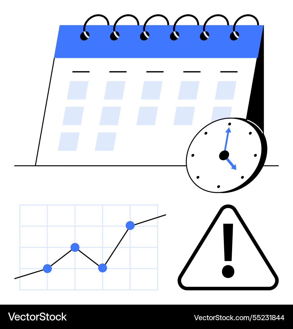 Time management and task scheduling with calendar vector image