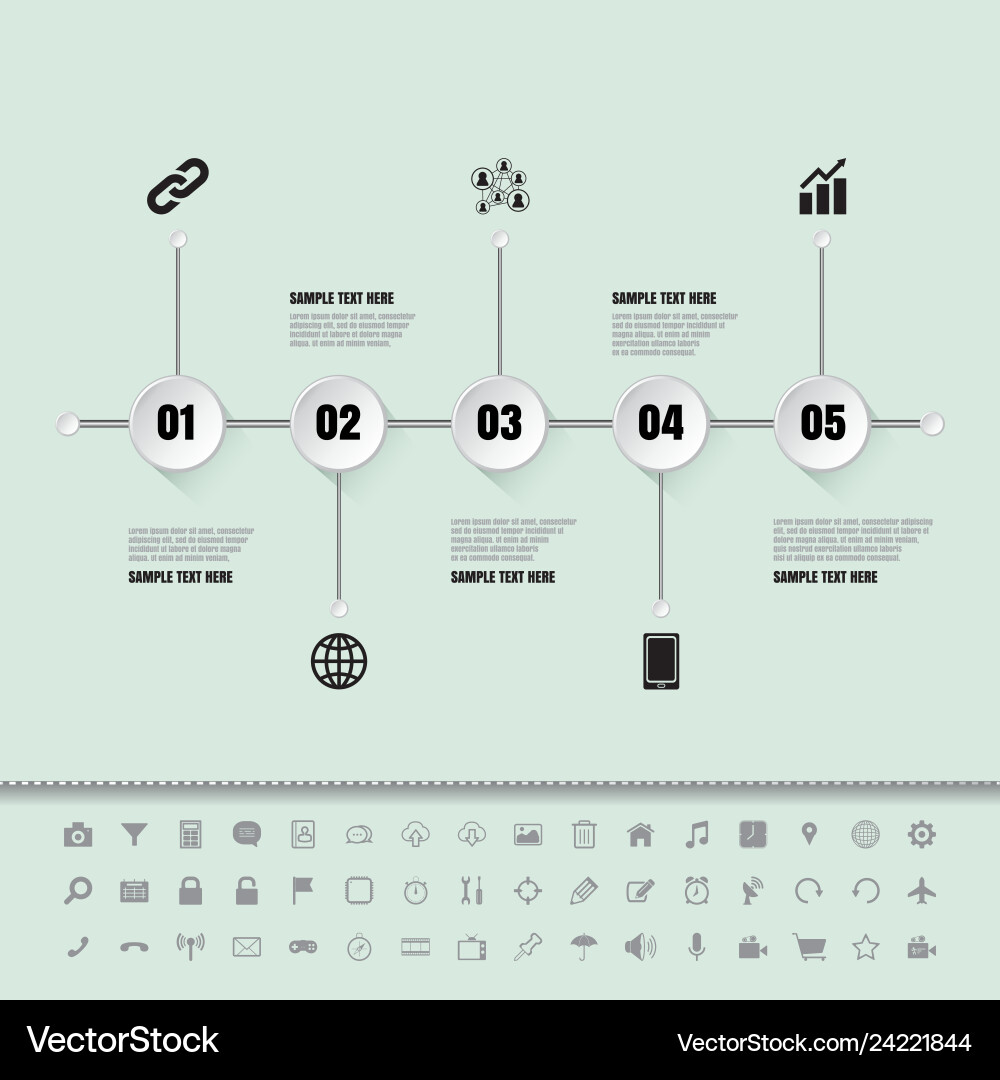 White buttons timeline with set of icons White buttons timeline with set of icons vector image