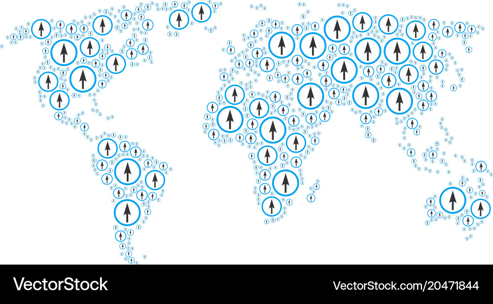 Worldwide map mosaic of sharp rounded arrow items Vector Image
