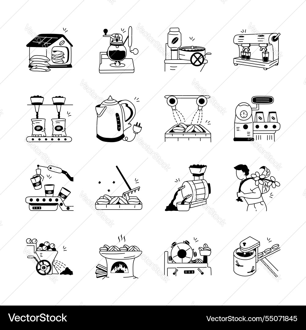 Coffee processing steps icons Vector Image