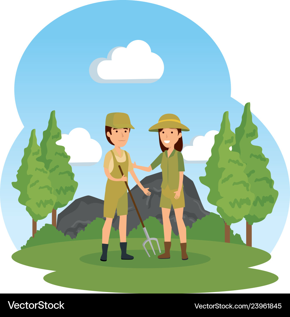 Couple of workers zoo in the field characters vector image