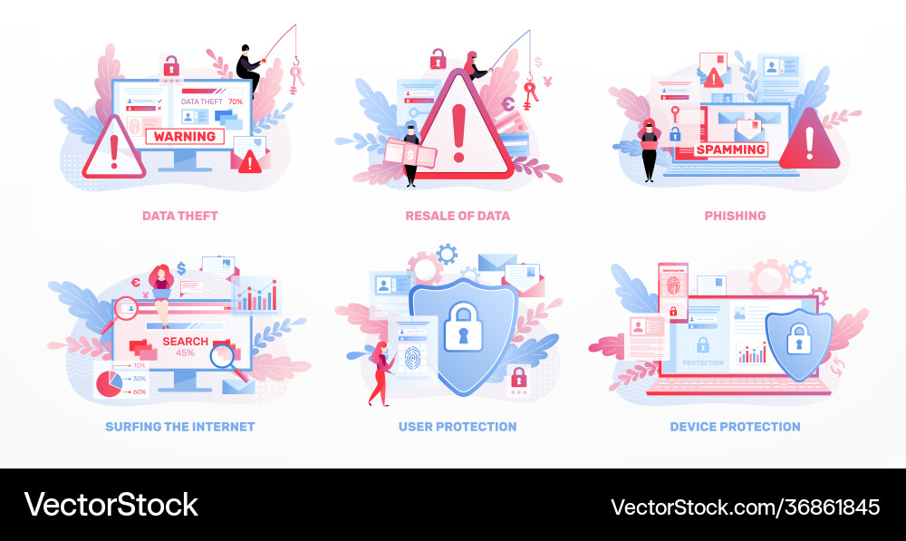 Data privacy compositions set Data privacy compositions set vector image