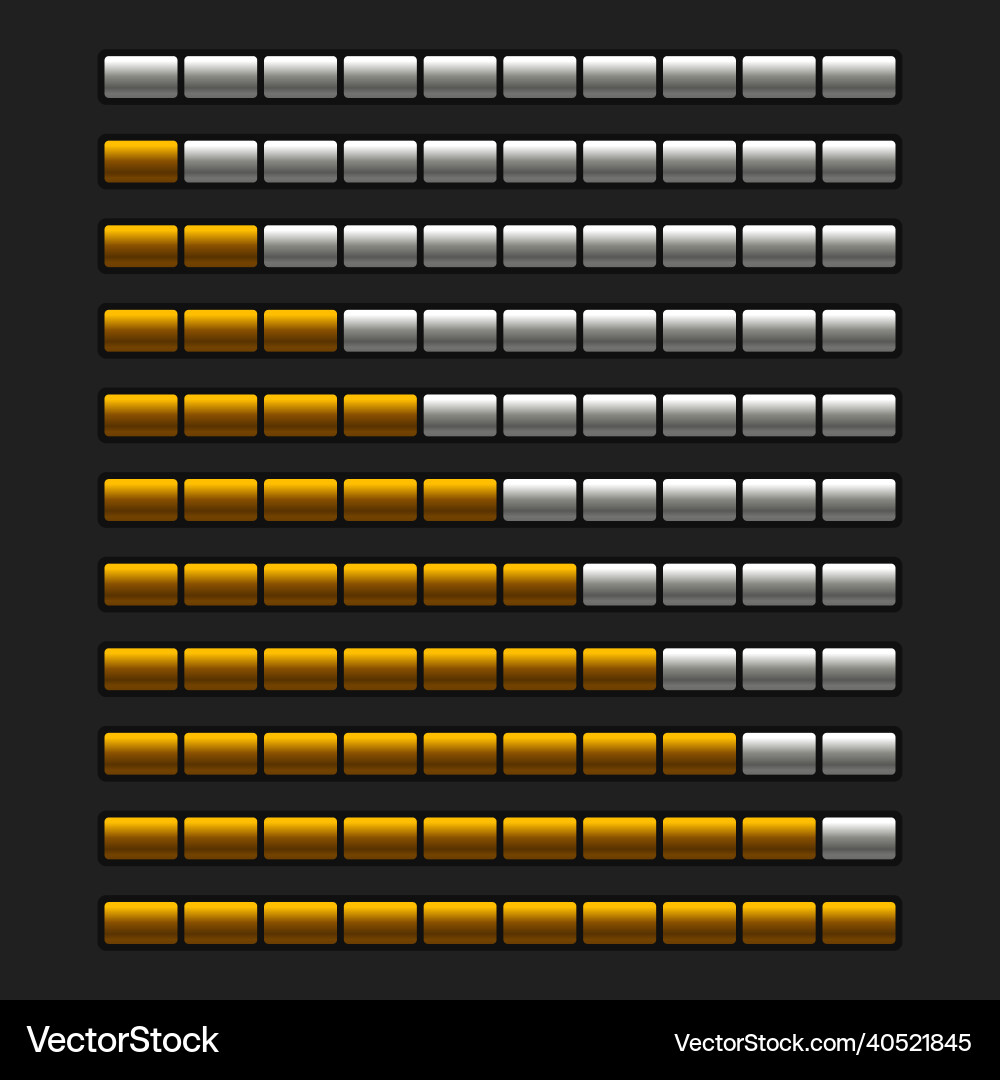 Orange progress bar element set upload indicator Orange progress bar element set upload indicator Vector Image