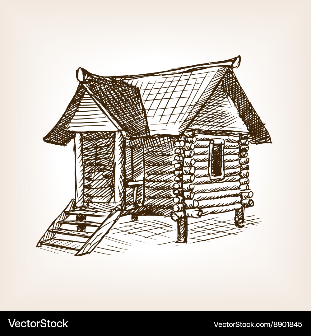 Rustic Wooden Hut Sketch Vector Image