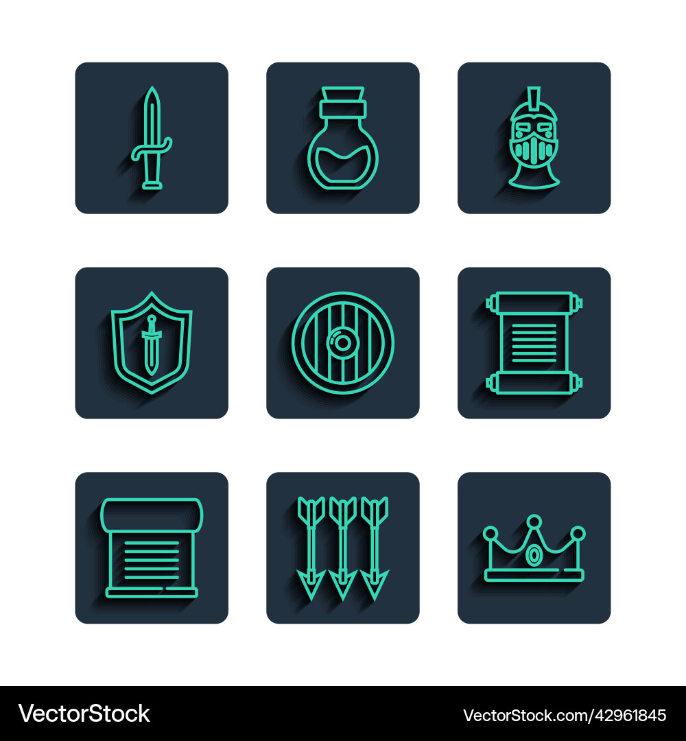 Set line decree parchment scroll crossed arrows Set line decree parchment scroll crossed arrows vector image