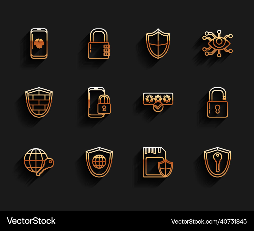 Set line globe key shield with world Vector Image