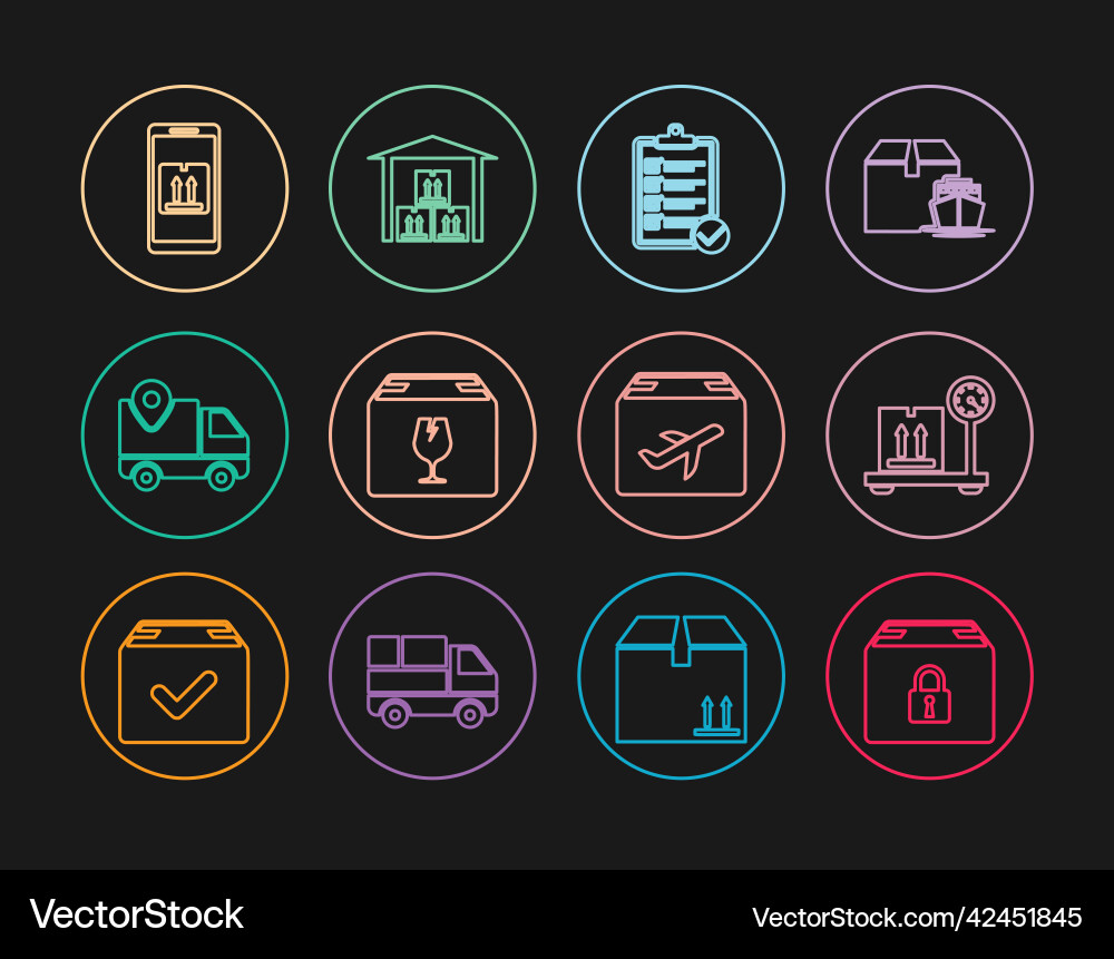 Set line locked package scale with cardboard box vector image