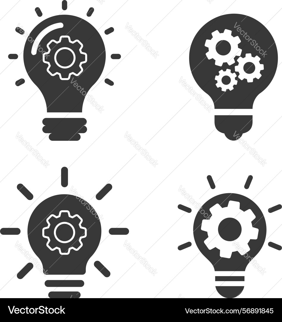 Set of light bulb with gears minimal Set of light bulb with gears minimal Vector Image
