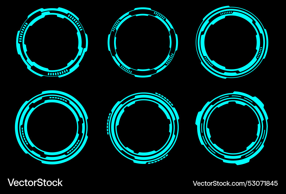 Set of sci fi blue circle user interface elements Vector Image