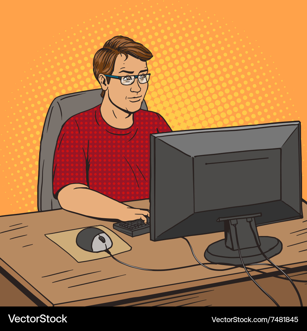 Software developer at work comic book style Vector Image