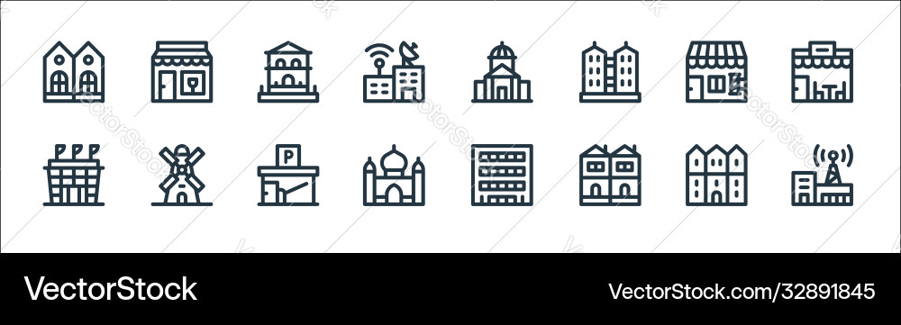 Urban building line icons linear set quality Urban building line icons linear set quality vector image