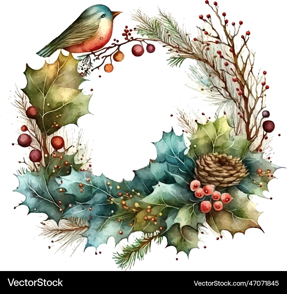 Watercolor christmas wreath for banner vector image