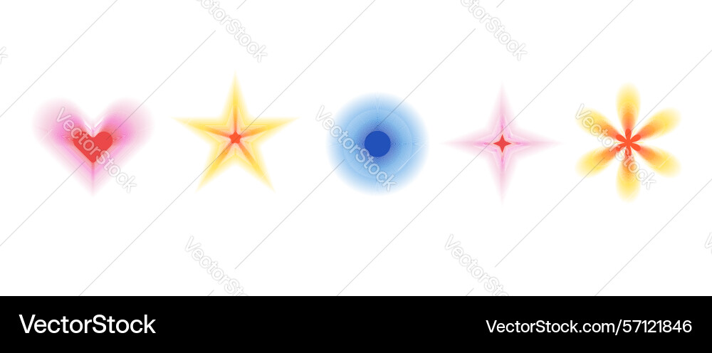 Blur gradient geometric shape set y2k retro heart Vector Image