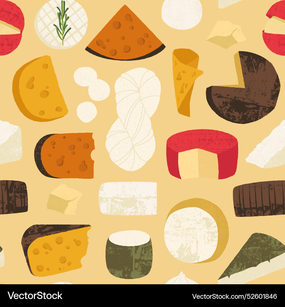 Cheese types pattern seamless print with various vector image